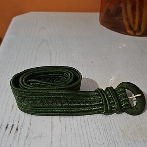 Green Textured Belt | Fabric Wrapped Buckle | 36” Length